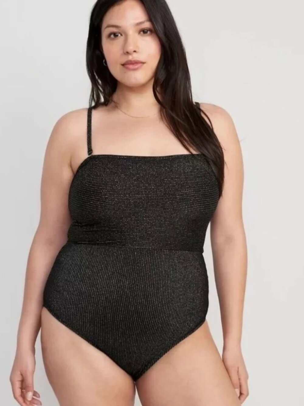 NWT Old Navy Metallic Shine One-Piece Women's Swimsuit Size L Black